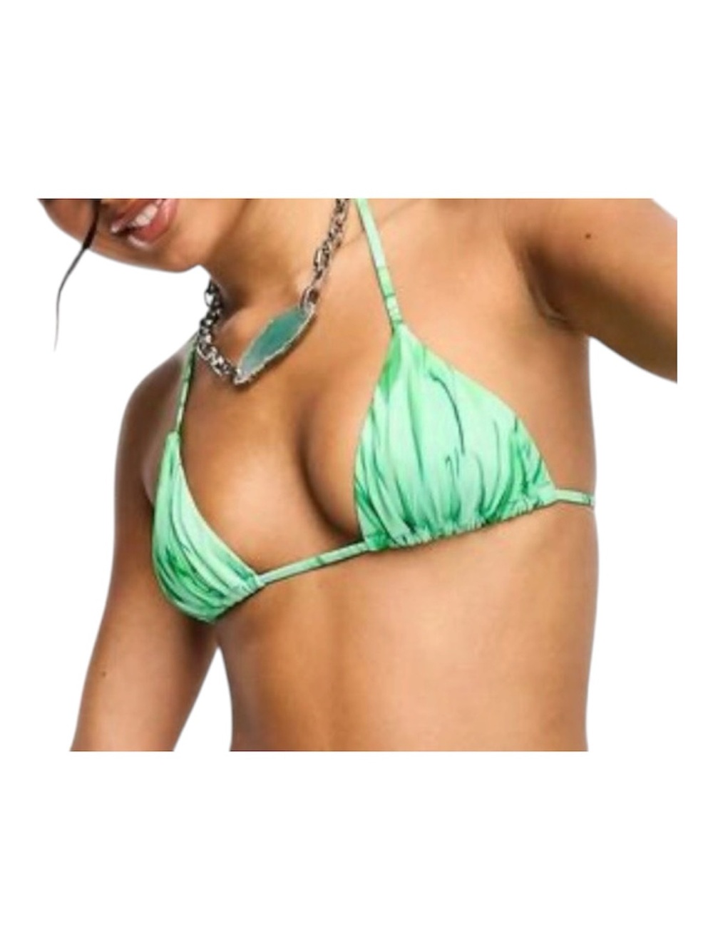 WEEKDAY CALA Triangle Halter Bikini  Top Size L - Marble-Swirl Green Pattern NWT